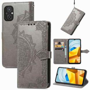 For Xiaomi Poco M5 Mandala Flower Embossed Leather Phone Case(Gray)