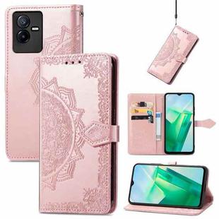 For vivo T2X 5G Mandala Flower Embossed Leather Phone Case(Rose Gold)