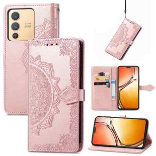 For vivo V23 5G Mandala Flower Embossed Leather Phone Case(Rose Gold)