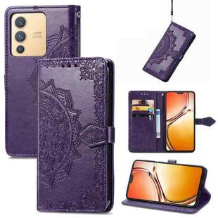 For vivo V23 5G Mandala Flower Embossed Leather Phone Case(Purple)