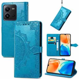 For vivo X80 Lite Mandala Flower Embossed Leather Phone Case(Blue)