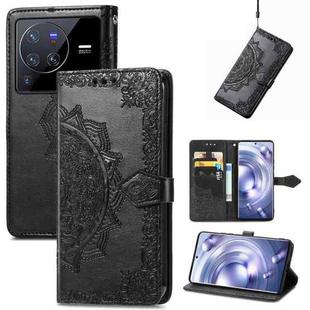 For vivo X80 Pro Mandala Flower Embossed Leather Phone Case(Black)