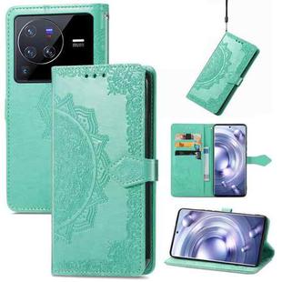 For vivo X80 Pro Mandala Flower Embossed Leather Phone Case(Green)