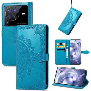 For vivo X80 Pro Mandala Flower Embossed Leather Phone Case(Blue)