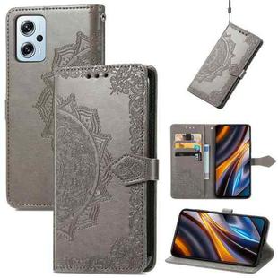 For Xiaomi Poco X4 GT Mandala Flower Embossed Leather Phone Case(Gray)