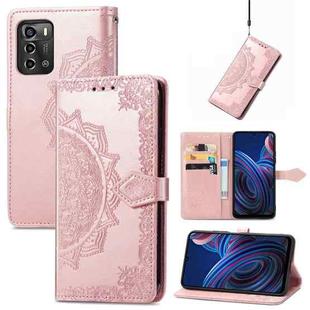 For ZTE Blade A72 4G Mandala Flower Embossed Leather Phone Case(Rose Gold)