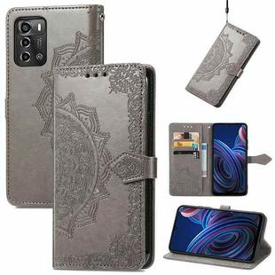 For ZTE Blade A72 4G Mandala Flower Embossed Leather Phone Case(Gray)