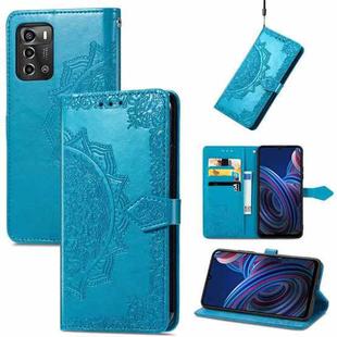 For ZTE Blade A72 4G Mandala Flower Embossed Leather Phone Case(Blue)