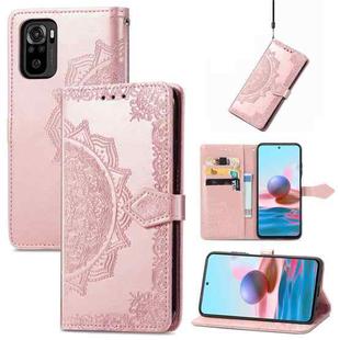 For Xiaomi Redmi Note 10S Mandala Flower Embossed Leather Phone Case(Rose Gold)