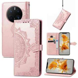 For Huawei Mate 50 Pro Mandala Flower Embossed Leather Phone Case(Rose Gold)