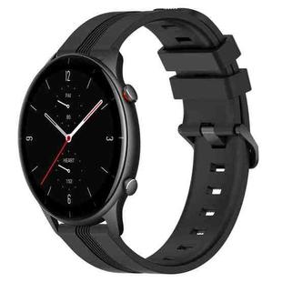 For Amazfit GTR 2e 22mm Concave Striped Slicone Watch Band(Black)