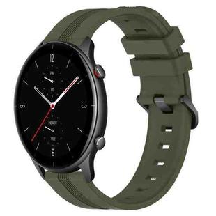 For Amazfit GTR 2e 22mm Concave Striped Slicone Watch Band(Armygreen)