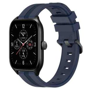 For Amazfit GTS 4 20mm Concave Striped Slicone Watch Band(Navy Blue)