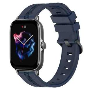 For Amazfit GTS 3 20mm Concave Striped Slicone Watch Band(Navy Blue)