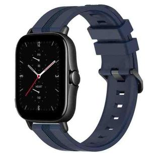 For Amazfit GTS 2E 20mm Concave Striped Slicone Watch Band(Navy Blue)