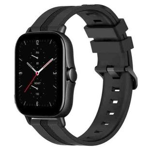 For Amazfit GTS 2E 20mm Concave Striped Slicone Watch Band(Black)
