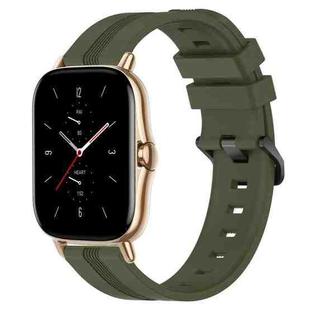 For Amazfit GTS 2 20mm Concave Striped Slicone Watch Band(Armygreen)