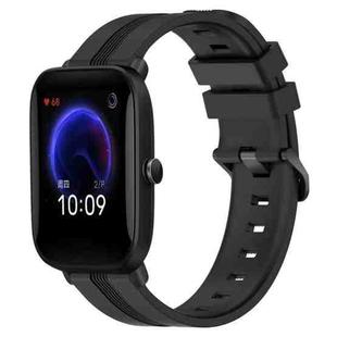 For Amazfit Pop 20mm Concave Striped Slicone Watch Band(Black)