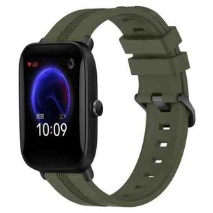 For Amazfit Pop 20mm Concave Striped Slicone Watch Band(Armygreen)