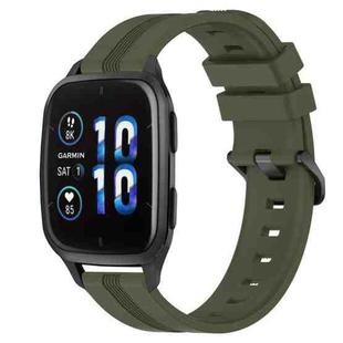 For Garmin Forerunner Sq2 20mm Concave Striped Slicone Watch Band(Army Green)