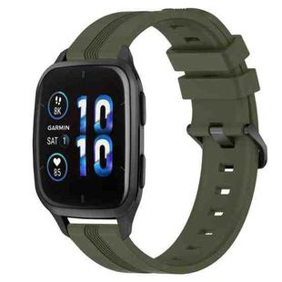 For Garmin Forerunner Sq2 Music 20mm Concave Striped Slicone Watch Band(Army Green)