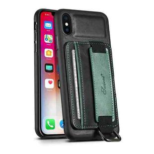 Suteni H13 Card Wallet Wrist Strap Holder PU Phone Case For iPhone X / XS(Black)