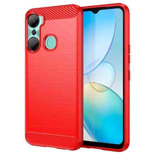 For Infinix Hot 12 Pro Brushed Texture Carbon Fiber TPU Phone Case(Red)