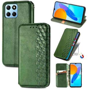 For Honor X8 5G Cubic Grid Pressed Magnetic Leather Phone Case(Green)