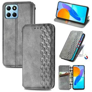 For Honor X8 5G Cubic Grid Pressed Magnetic Leather Phone Case(Gray)