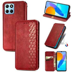 For Honor X8 5G Cubic Grid Pressed Magnetic Leather Phone Case(Red)