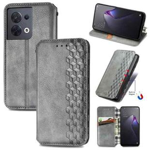 For OPPO Reno8 Cubic Grid Pressed Magnetic Leather Phone Case(Gray)