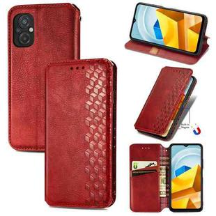 For Xiaomi Poco M5 Cubic Grid Pressed Magnetic Leather Phone Case(Red)