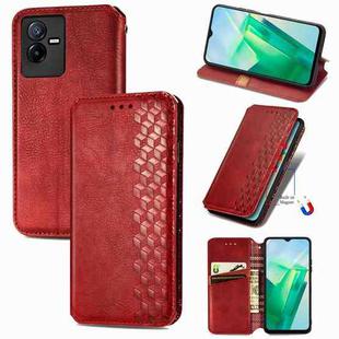 For vivo T2X 5G Cubic Grid Pressed Magnetic Leather Phone Case(Red)