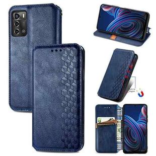 For ZTE Blade A72 4G Cubic Grid Pressed Magnetic Leather Phone Case(Blue)