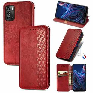 For ZTE Blade A72 4G Cubic Grid Pressed Magnetic Leather Phone Case(Red)