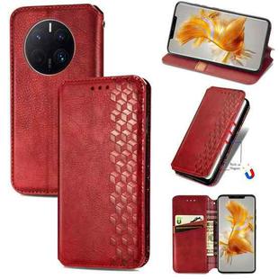 For Huawei Mate 50 Pro Cubic Grid Pressed Magnetic Leather Phone Case(Red)