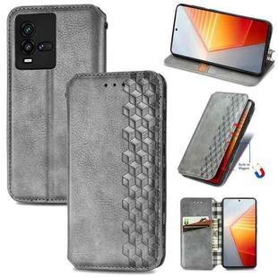 For vivo iQOO 10 Cubic Grid Pressed Magnetic Leather Phone Case(Gray)
