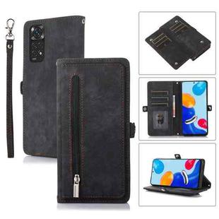 For Xiaomi Redmi Note 11 4G Global Zipper Card Slot Buckle Wallet Leather Phone Case(Black)
