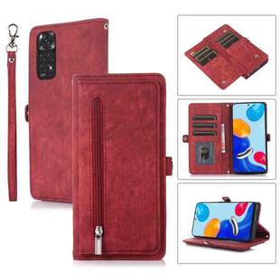 For Xiaomi Redmi Note 11 4G Global Zipper Card Slot Buckle Wallet Leather Phone Case(Red)