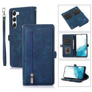 For Samsung Galaxy S23 5G Zipper Card Slot Buckle Wallet Leather Phone Case(Blue)