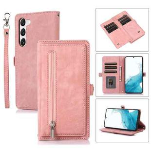 For Samsung Galaxy S23 5G Zipper Card Slot Buckle Wallet Leather Phone Case(Pink)