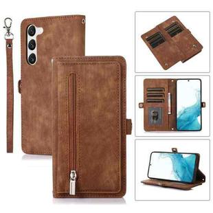 For Samsung Galaxy S23 5G Zipper Card Slot Buckle Wallet Leather Phone Case(Brown)