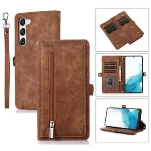 For Samsung Galaxy S23+ 5G Zipper Card Slot Buckle Wallet Leather Phone Case(Brown)