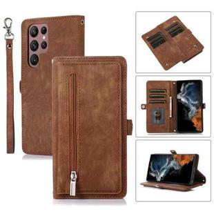 For Samsung Galaxy S23 Ultra 5G Zipper Card Slot Buckle Wallet Leather Phone Case(Brown)