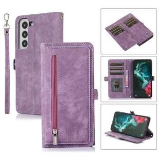 For Samsung Galaxy S22 5G Zipper Card Slot Buckle Wallet Leather Phone Case(Purple)