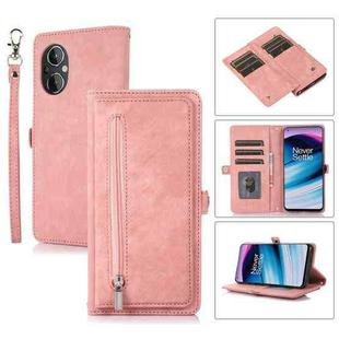 For OnePlus Nord N20 5G Zipper Card Slot Buckle Wallet Leather Phone Case(Pink)