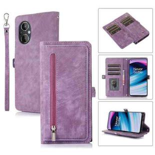 For OnePlus Nord N20 5G Zipper Card Slot Buckle Wallet Leather Phone Case(Purple)