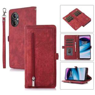 For OnePlus Nord N20 5G Zipper Card Slot Buckle Wallet Leather Phone Case(Red)