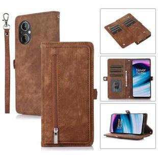 For OnePlus Nord N20 SE 4G Zipper Card Slot Buckle Wallet Leather Phone Case(Brown)