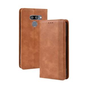 Magnetic Buckle Retro Crazy Horse Texture Horizontal Flip Leather Case for LG K50 /LG Q60 , with Holder & Card Slots & Photo Frame(Brown)